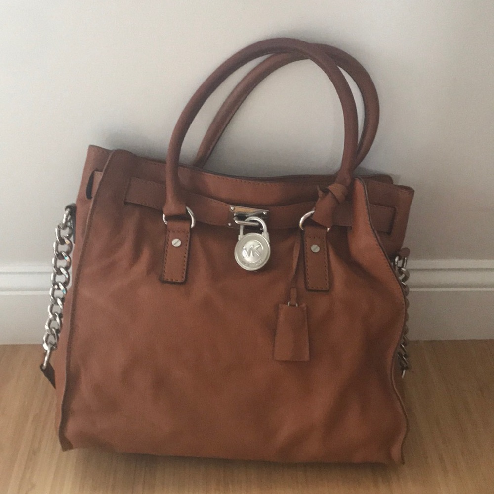 Michael Kors brown leather and silver handbag